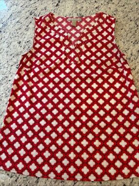 Banana Republic Red, White & Navy Geometric Print Top